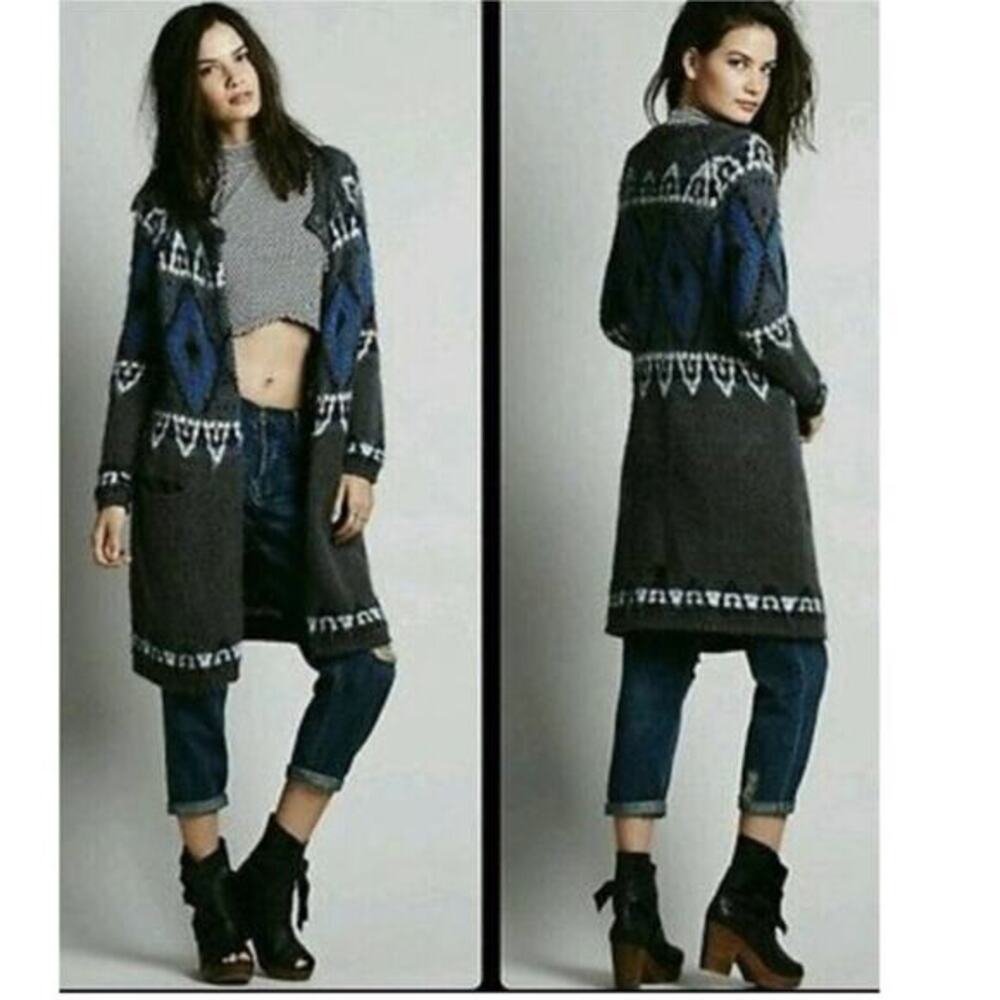 Free People sweater swacket medium blanket‎ cardigan fair isle Southwestern